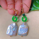 Baroque Freshwater Pearl Jade 18k Earrings CARNIVAL Lucky Mothers