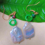 Baroque Freshwater Pearl Jade 18k Earrings CARNIVAL Lucky Mothers