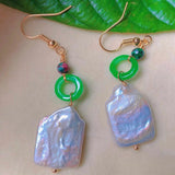 Baroque Freshwater Pearl Jade 18k Earrings CARNIVAL Lucky Mothers