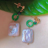 Baroque Freshwater Pearl Jade 18k Earrings Ear stud Easter Lucky Jewelry