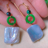 Baroque Freshwater Pearl Jade 18k Earrings Lucky Classic DIY Jewelry