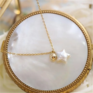 Baroque Pearl Pentagram Pendant Necklace Minimalist Clavicle Chain