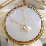 Baroque Pearl Pentagram Pendant Necklace Minimalist Clavicle Chain