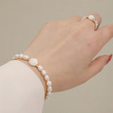 Baroque Freshwater Pearls Flower Shell Beaded Strand Bracelets for Women