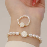 Baroque Freshwater Pearls Flower Shell Beaded Strand Bracelets for Women