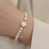Baroque Freshwater Pearls Flower Shell Beaded Strand Bracelets for Women