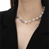 Baroque Pearl Beads Necklace Brass Plated Metal Women Jewelry Choker