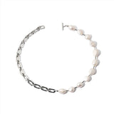 Baroque Pearl Beads Necklace Brass Plated Metal Women Jewelry Choker
