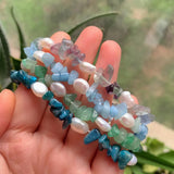 Baroque Pearl Bracelet Reiki Healing Crystal Chip Stone Fluorite Kyanite Quartz