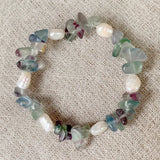 Baroque Pearl Bracelet Reiki Healing Crystal Chip Stone Fluorite Kyanite Quartz