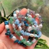 Baroque Pearl Bracelet Reiki Healing Crystal Chip Stone Fluorite Kyanite Quartz