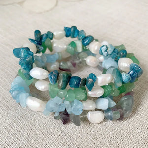Baroque Pearl Bracelet Reiki Healing Crystal Chip Stone Fluorite Kyanite Quartz