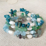 Baroque Pearl Bracelet Reiki Healing Crystal Chip Stone Fluorite Kyanite Quartz