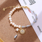 Baroque Pearl Crystal Bracelet with Sun Flower Charm