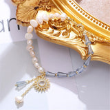 Baroque Pearl Crystal Bracelet with Sun Flower Charm