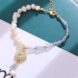 Baroque Pearl Crystal Bracelet Zircon Sun Flower Charm Jewelry