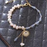 Baroque Pearl Crystal Bracelet Zircon Sun Flower Charm Jewelry