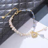 Baroque Pearl Crystal Bracelet with Sun Flower Charm