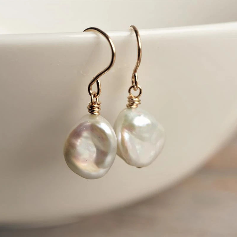 Baroque Pearl Earrings 14K Filled Drop Earrings Vintage Women Earrings