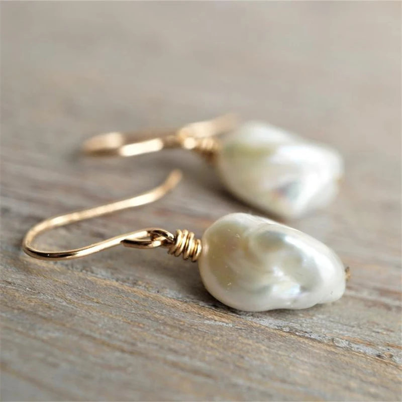 Baroque Pearl Earrings 14K Filled Drop Earrings Vintage Women Earrings
