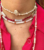 Baroque Pearl Necklace Red Coral Pendant Bohemian Statement Necklace