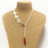 Baroque Pearl Necklace Red Coral Pendant Bohemian Statement Necklace