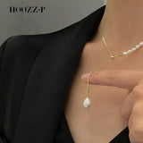 Natural Baroque Pearl Necklace Pendant Stainless Steel Chain Plated Jewelry