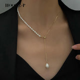Natural Baroque Pearl Necklace Pendant Stainless Steel Chain Plated Jewelry