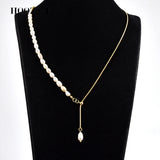 Natural Baroque Pearl Necklace Pendant Stainless Steel Chain Plated Jewelry