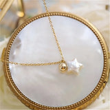 Baroque Pearl Pentagram Charm Necklace Minimalist Clavicle Chain