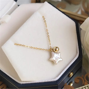 Baroque Pearl Pentagram Charm Necklace Minimalist Clavicle Chain