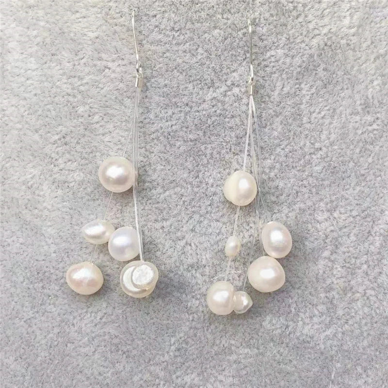 Baroque Tassel Pearl Earrings S925 Sterling Silver Drop Earrings