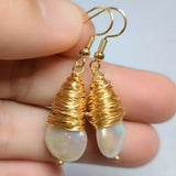 Baroque Coin Pearl Dangle Earrings 14K Freshwater Lucky Jewelry