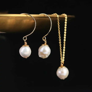 Baroque Freshwater Pearl Earrings & Pendant Set, Heart Choker, Energy Pendants