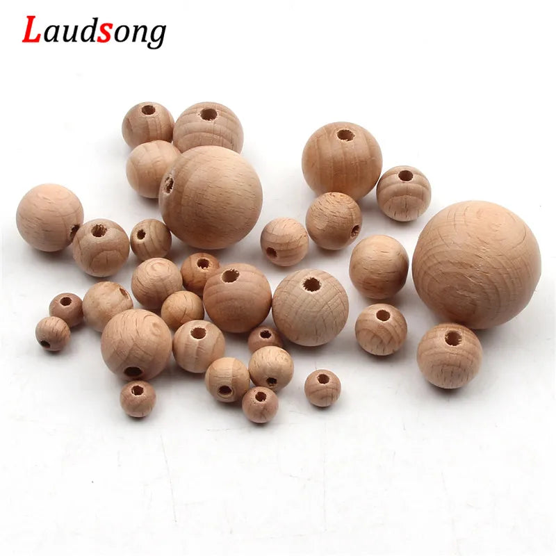 Beech Round Ball Wooden Beads 8-30mm Eco-friendly Jewelry Making DIY
