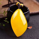 Natural Beeswax Yellow Pendant Necklace Sweater Chain for Women Men