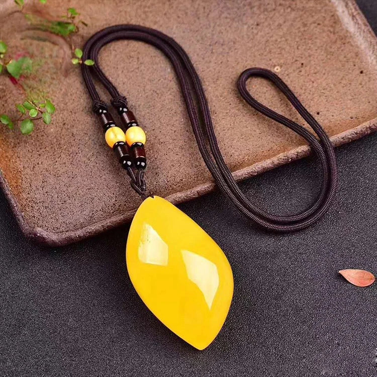 Natural Beeswax Yellow Pendant Necklace Sweater Chain for Women Men