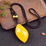 Natural Beeswax Yellow Pendant Necklace Sweater Chain for Women Men