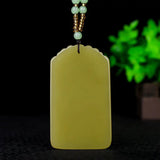 Beige Hand Carved Landscape Jade Pendant Necklace