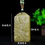 Beige Hand Carved Landscape Jade Pendant Necklace