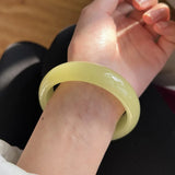 Natural Beige Jade Wide Bracelet Boutique Jewelry Men Women Flat Bracelet