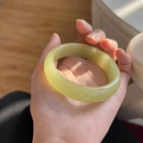 Natural Beige Jade Wide Bracelet Boutique Jewelry Men Women Flat Bracelet