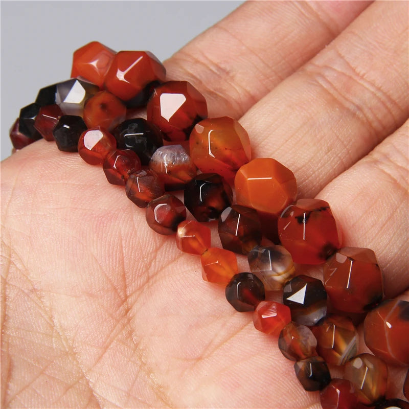 Big Faceted Orange Red Agates Gem Spacers Beads for Jewelry Making