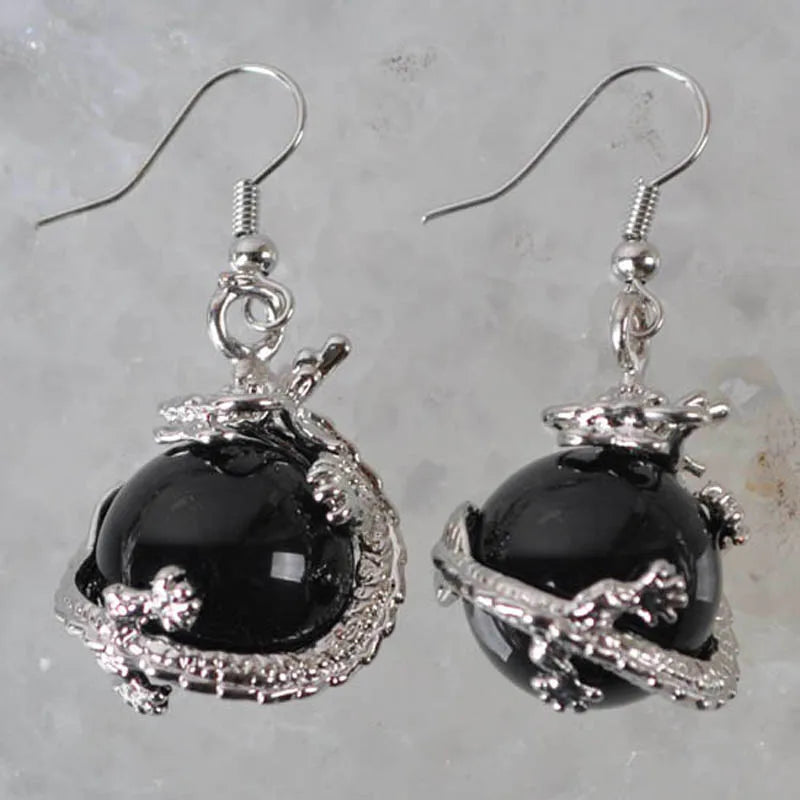 Natural Agate Bead Dragon Dangle GEM Earrings Jewelry T214