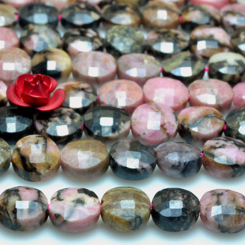 Natural Banded Rhodonite Faceted Coin Loose Beads Gemstone Semi Precious Stone