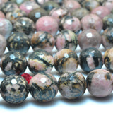 Natural Banded Rhodonite Faceted Round Loose Beads Gemstone Bracelet Necklace