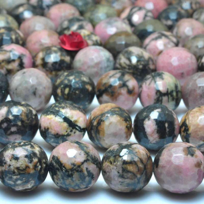 Natural Banded Rhodonite Faceted Round Loose Beads Gemstone Bracelet Necklace