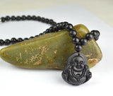 Natural Bian Stone Lucky Laughing Buddha Pendant Necklace