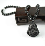 Natural Bian Stone Lucky Laughing Buddha Pendant Necklace