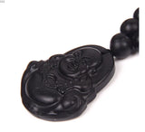 Natural Bian Stone Lucky Laughing Buddha Pendant Necklace